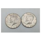 2- Half Dollar 40% Silver Kennedy 1966 US Coin