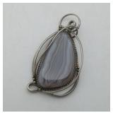 Sterling ? Artisan Made Banded Agate Pendant