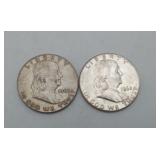 2 Ben Franklin Silver Half Dollars 1962 US 50 Cent