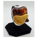 Sterling Large Artisan Baltic Amber Bracelet