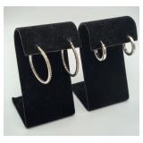 2 Set Sterling Silver Hoop Earrings w/CZ
