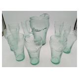 VTG Coca-Cola Pebbled Green Water Pitcher Glasses