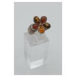 Sterling Silver Baltic Amber Flower Ring