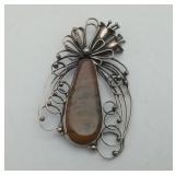 Artisan 800 ? Silver Lady Plume Agate Brooch Pin