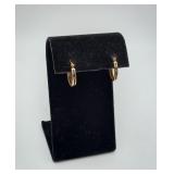 14K Yellow Gold Emerald Diamond Hoop Earrings