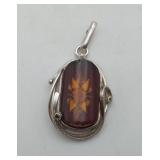 Sterling ? Artisan Made Baltic Amber Pendant