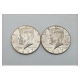 2-Kennedy Half Dollar US Coins 40% Silver 1967
