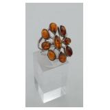 Sterling Silver Baltic Amber Large Flower Ring