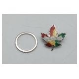 Sterling Leaf Pin & Sterling Ring Band