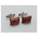 Silver Baltic Amber Cuff links