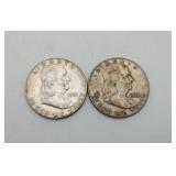 2 Ben Franklin Silver half Dollar US Coins 1961