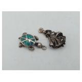 Sterling Silver Turtle Turquoise & Lady  Charms