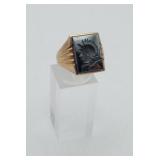 10k Gold Hematite Mans Roman Soldier Ring 6.6g TW