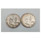 2-1962 Silver Half Dollar US Coins Ben Franklin