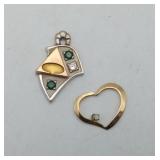 14k Diamond Heart & 10k Gold Service Pin 1.6gm