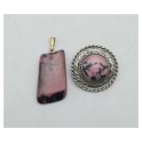 Silver Rhodonite Pin & Rhodonite Pendant