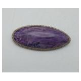 Charoite Cabachon Stone Brooch Silver Bezel