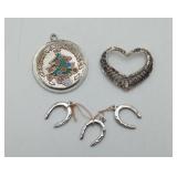 Sterling Silver Charms Horseshoe Heart Pendant 6.4