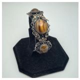 Tiger Eye Cabachon Filigree Silver Bracelet