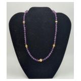 Amethyst Beaded Necklace with Gold Ball Accent