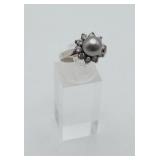 Sterling Silver FAUX Pearl CZ Ring