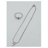 Sterling Silver Cross Ring & Cross Charm Bracelet