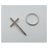 Sterling Silver Band & CZ Cross