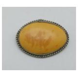 Amber Silver Oval Brooch