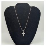 Sterling Silver Snake Chain CZ Cross Necklace