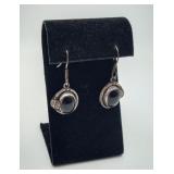 Sterling Silver Onyx Flower Earrings