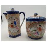 Japanese Kutani type Geisha Girl Teapot & Sugar
