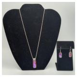 Sterling Silver 3pc Dichroic Glass Necklace Earrig