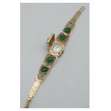 Chaika Green Stone Gold Tone Bracelet Watch