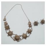Sterling Filigree Flower Necklace Earring Set
