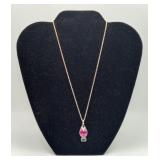 Sterling Silver Red & Blue Stone Pendant Necklace