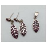 Sterling Silver Amethyst Leaf Earring Pendant Set