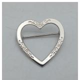 Sterling Silver Engraved Heart Pin Brooch