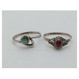 Abalone & Coral Sterling Silver Rings