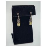 Sterling Silver Peridot Marcasite Dangle Earrings