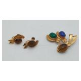Gold FILLED Scarab Brooch Earring Set