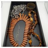 Natural Amber Necklace Wood Bead Jewelry LOT