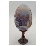 Russian Hand Painted Moscow Wood Egg on Stand