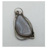 Silver Banded Agate Pendant NOT STERLING