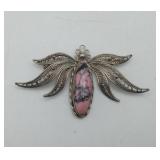 Rhodonite Filigree Silver Spider Brooch Pin