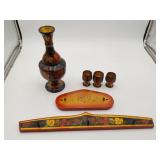 Russian Khokhloma Folk Art Vase Cups Rack LOT