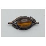 Tiger Eye Gemstone Silver Brooch Pin