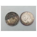 1943 Swiss Franc 1944 Canada 25 Cent Silver Coins