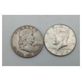 1950, 64 Silver Half Dollar Coins Kennedy Franklin