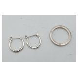 Sterling Silver band Ring & Hoop Earrings 5.2gms