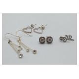 Group Sterling Silver Earrings Heart CZ Flowers